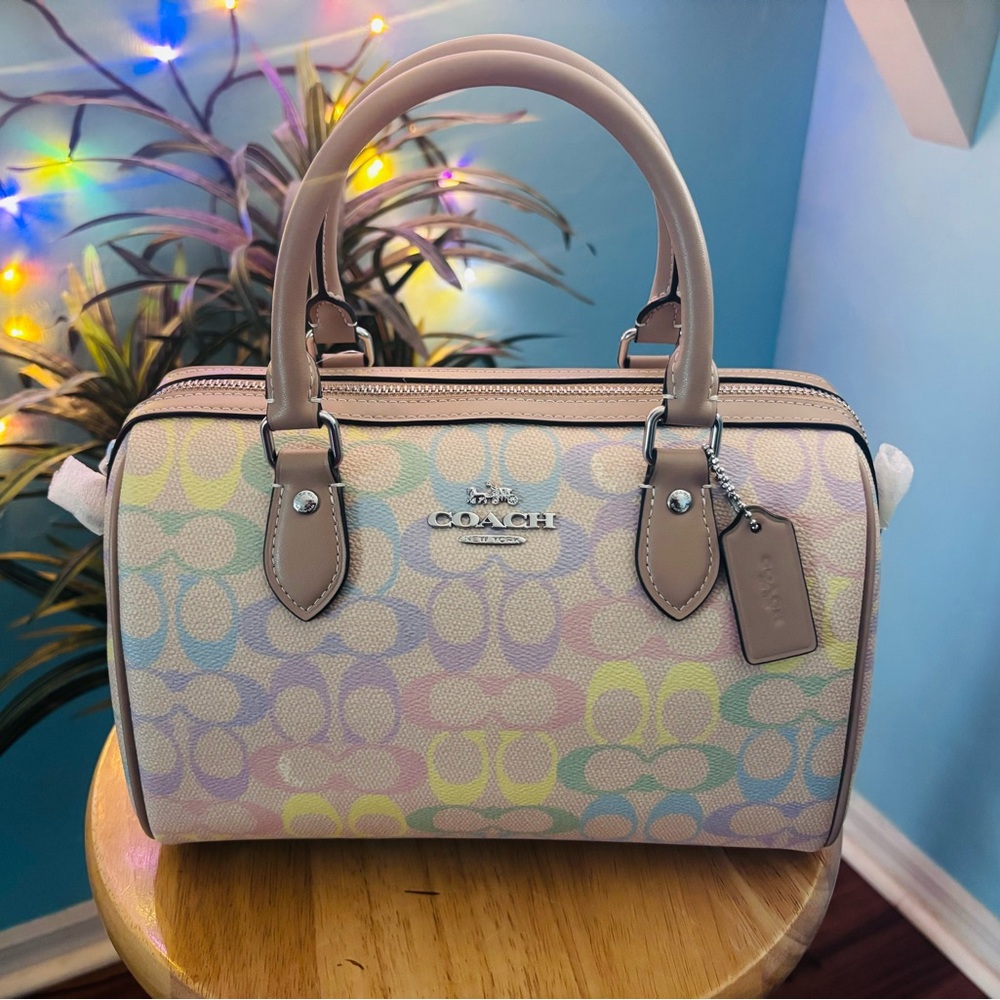 (SOLD) Coach NWT Pastel Rowan Signature Satchel